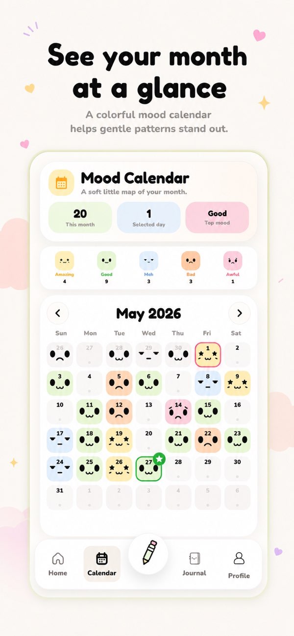 Mood calendar month view screen